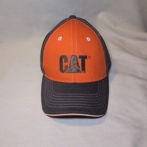 CAT Caterpillar Brand Orange Gray Hat Cap Adjustable New